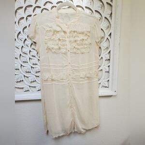 Adiva Romantic Ruffle Buttondown Sheer Blouse Size MED/Large